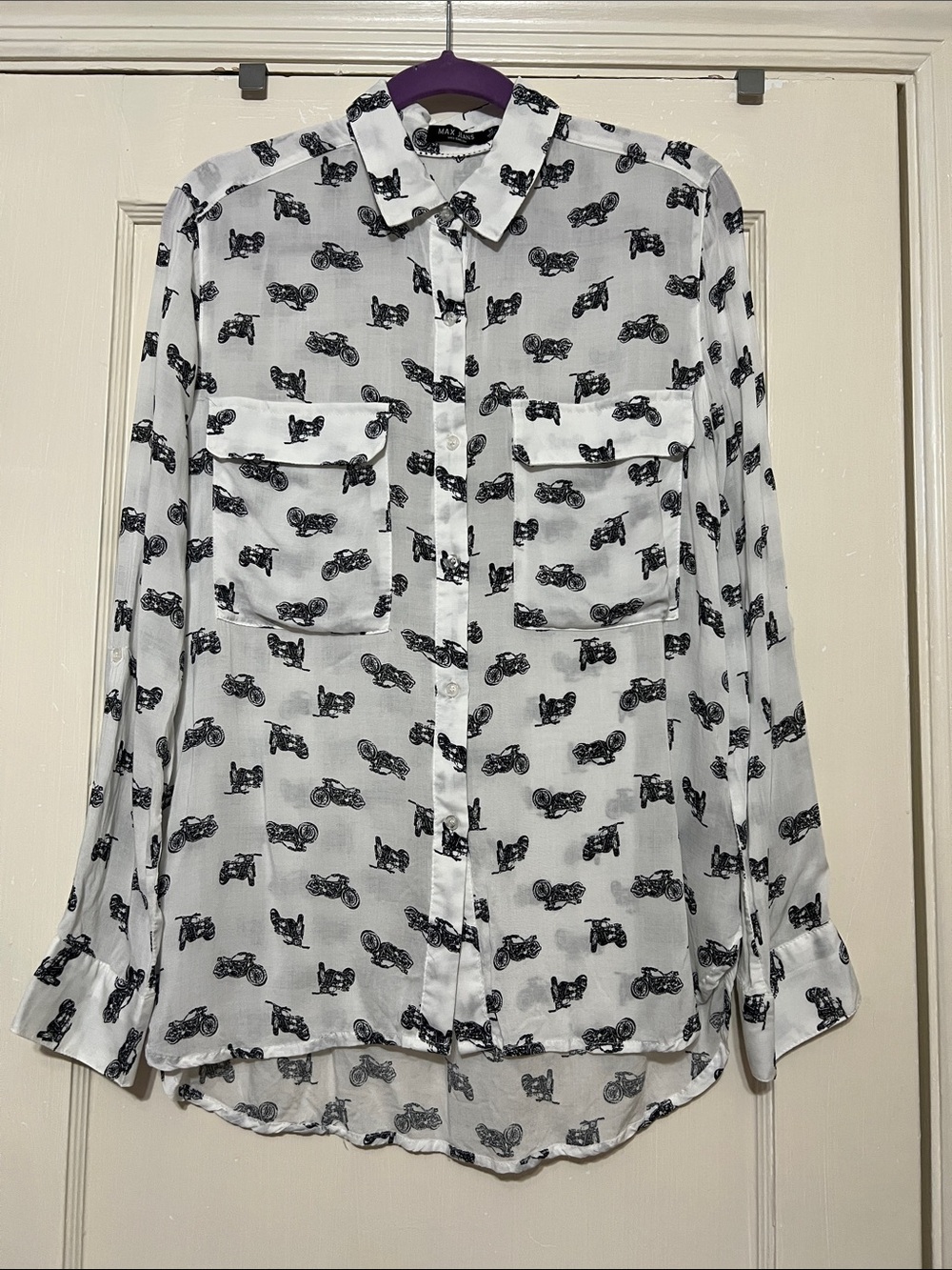 Max Jeans White Blouse with Black Motorcycle Print - womens